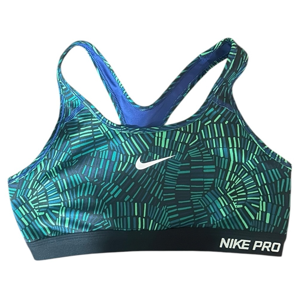Nike Pro Dri-FIT Sports Bra Size Large Blue Green Geometric Racerback